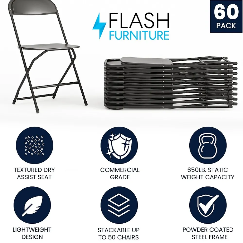 Folding & Stacking*Flash Furniture HERCULES™ Plastic Armless Folding Chair, Black, 60/Pack