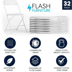 Folding & Stacking*Flash Furniture HERCULES™ Plastic Armless Folding Chair, Premium White, 32/Pack