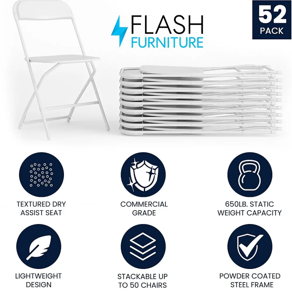 Folding & Stacking*Flash Furniture HERCULES™ Plastic Armless Folding Chair, Premium White, 52/Pack