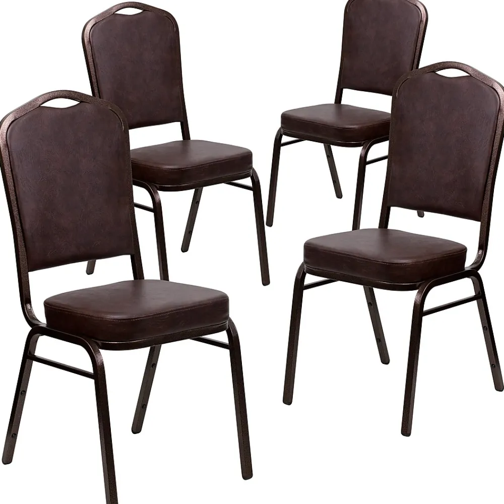 Folding & Stacking*Flash Furniture HERCULES Series Vinyl Banquet Stacking Chair, Brown/Copper Vein Frame, 4 Pack (4FDC01CPRBRNVY)