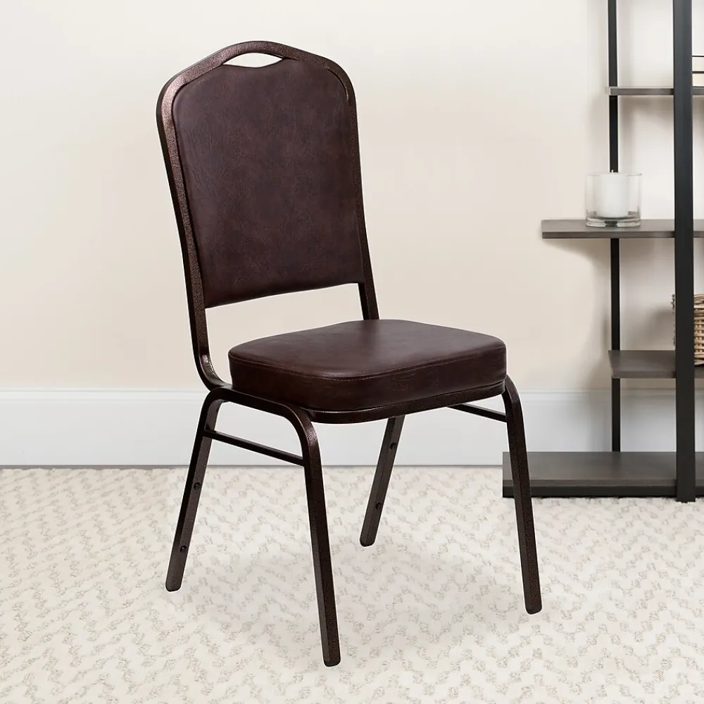 Folding & Stacking*Flash Furniture HERCULES Series Vinyl Banquet Stacking Chair, Brown/Copper Vein Frame, 4 Pack (4FDC01CPRBRNVY)