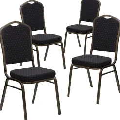 Folding & Stacking*Flash Furniture HERCULES Series Fabric Banquet Stacking Chair, Black Patterned/Gold Vein Frame, 4 Pack (4FDC01GVS0806)