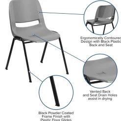 Folding & Stacking*Flash Furniture HERCULES Series Plastic Shell Stack Chair, Gray/Black (RUTEO1GY)
