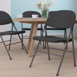 Folding & Stacking*Flash Furniture HERCULES™ Plastic Armless Folding Chair With Charcoal Frame, Black, 4/Pack