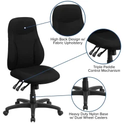 Office Chairs*Flash Furniture Hughes Armless Ergonomic Fabric Swivel High Back Task Office Chair, Black (BT90297H)