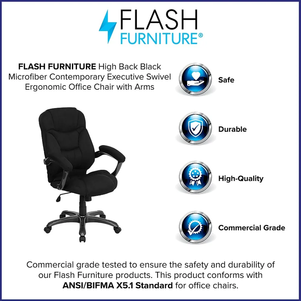 Office Chairs*Flash Furniture Jessie Ergonomic Microfiber Swivel High Back Executive Office Chair, Black (GO725BK)