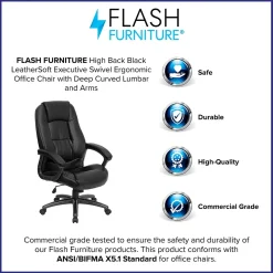 Office Chairs*Flash Furniture Jules Ergonomic LeatherSoft Swivel High Back Executive Office Chair, Black (GO7145BK)