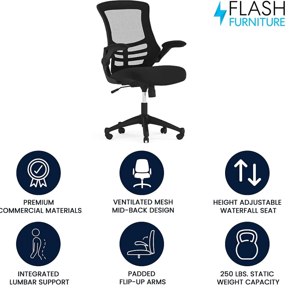 Office Chairs*Flash Furniture Kelista Ergonomic Mesh Swivel Mid-Back Task Office Chair, Black (BLX5MBK)