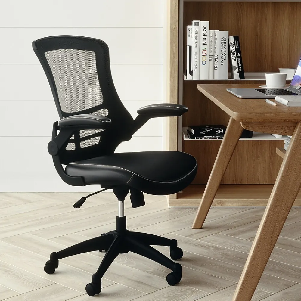 Office Chairs*Flash Furniture Kelista Ergonomic LeatherSoft/Mesh Swivel Mid-Back Task Office Chair, Black (BLX5MLEA)