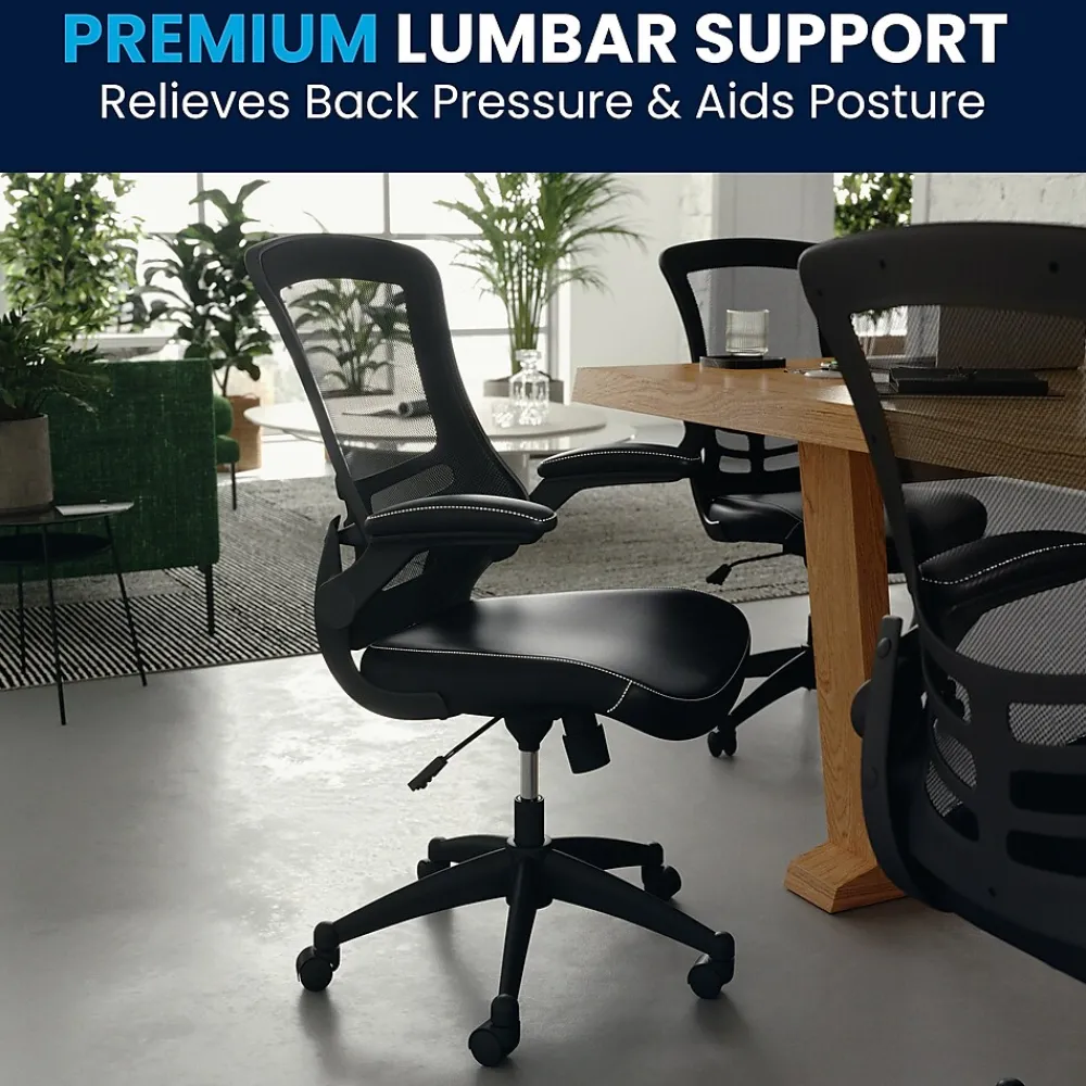 Office Chairs*Flash Furniture Kelista Ergonomic LeatherSoft/Mesh Swivel Mid-Back Task Office Chair, Black (BLX5MLEA)