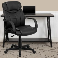Office Chairs*Flash Furniture Laverne Ergonomic LeatherSoft Swivel Mid-Back Massaging Executive Office Chair, Black (BT2690P)