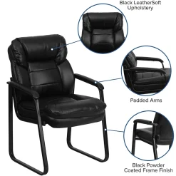 Office Chairs*Flash Furniture Leather Mid Back Executive Side Chair With Sled Base, Black