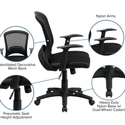 Office Chairs*Flash Furniture Manny Ergonomic Mesh Swivel Mid-Back Task Office Chair, Black (HL0007)