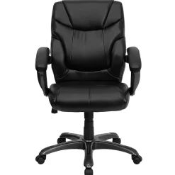 Office Chairs*Flash Furniture Megan Ergonomic LeatherSoft Swivel Mid-Back Overstuffed Task Office Chair, Black (GO724MBKLEA)
