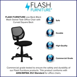 Office Chairs*Flash Furniture Neri Armless Ergonomic Mesh Swivel Low Back Task Office Chair, Black (WA3074BK)
