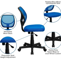 Office Chairs*Flash Furniture Neri Armless Ergonomic Mesh Swivel Low Back Task Office Chair, Blue (WA3074BL)