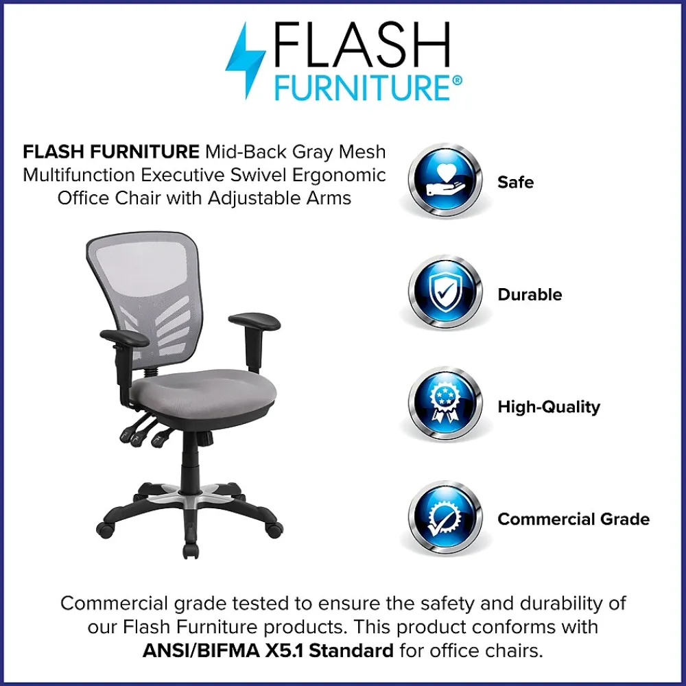Ergonomic Chairs*Flash Furniture Nicholas Ergonomic Mesh Swivel Mid-Back Multifunction Executive Office Chair, (HL0001GY) Gray