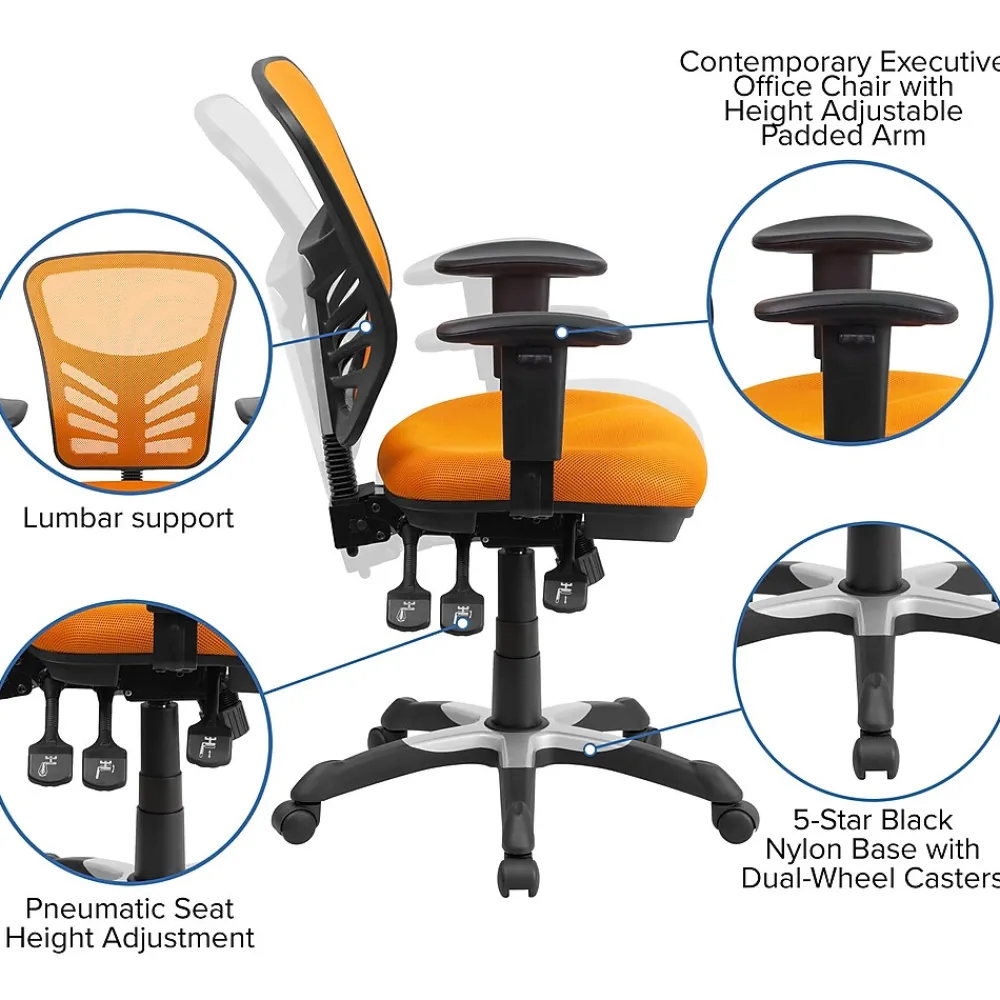 Ergonomic Chairs*Flash Furniture Nicholas Ergonomic Mesh Swivel Mid-Back Multifunction Executive Office Chair, (HL0001OR) Orange