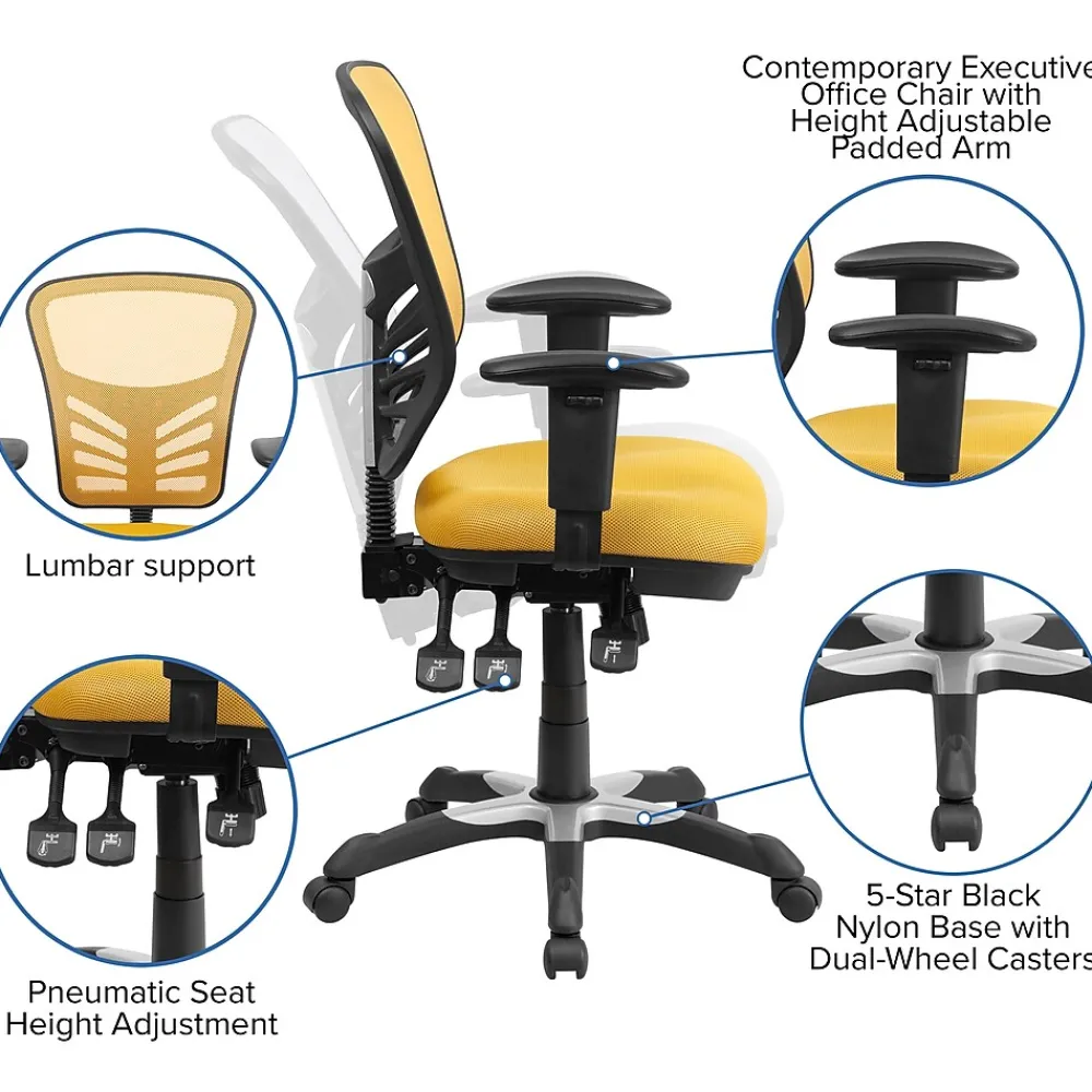 Ergonomic Chairs*Flash Furniture Nicholas Ergonomic Mesh Swivel Mid-Back Multifunction Executive Office Chair, (HL0001YEL) Yellow-Orange