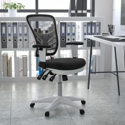 Ergonomic Chairs*Flash Furniture Nicholas Ergonomic Mesh Swivel Mid-Back Multifunction Executive Office Chair, (HL0001WHBK) Black/White Frame