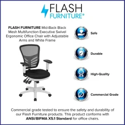 Ergonomic Chairs*Flash Furniture Nicholas Ergonomic Mesh Swivel Mid-Back Multifunction Executive Office Chair, (HL0001WHBK) Black/White Frame