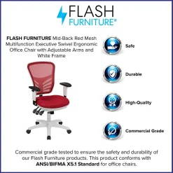 Ergonomic Chairs*Flash Furniture Nicholas Ergonomic Mesh Swivel Mid-Back Multifunction Executive Office Chair, (HL0001WHRED) Red/White Frame