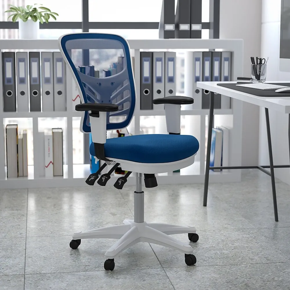 Ergonomic Chairs*Flash Furniture Nicholas Ergonomic Mesh Swivel Mid-Back Multifunction Executive Office Chair, (HL0001WHBLUE) Blue/White Frame