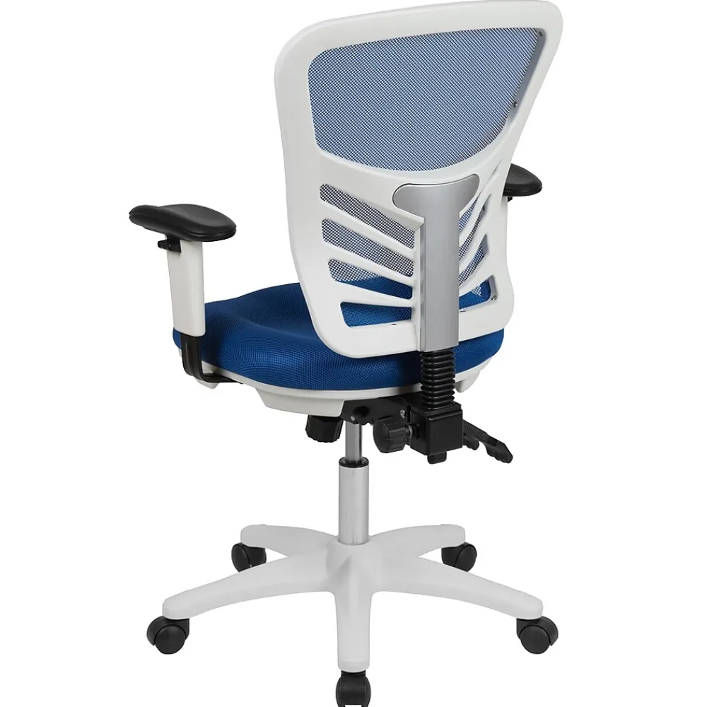 Ergonomic Chairs*Flash Furniture Nicholas Ergonomic Mesh Swivel Mid-Back Multifunction Executive Office Chair, (HL0001WHBLUE) Blue/White Frame
