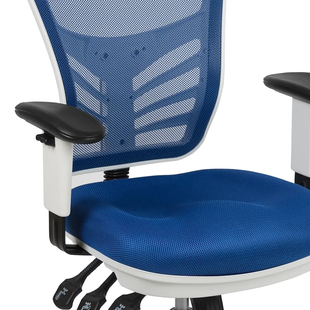 Ergonomic Chairs*Flash Furniture Nicholas Ergonomic Mesh Swivel Mid-Back Multifunction Executive Office Chair, (HL0001WHBLUE) Blue/White Frame