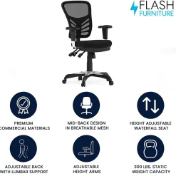 Ergonomic Chairs*Flash Furniture Nicholas Ergonomic Mesh Swivel Mid-Back Multifunction Executive Office Chair, (HL0001) Black