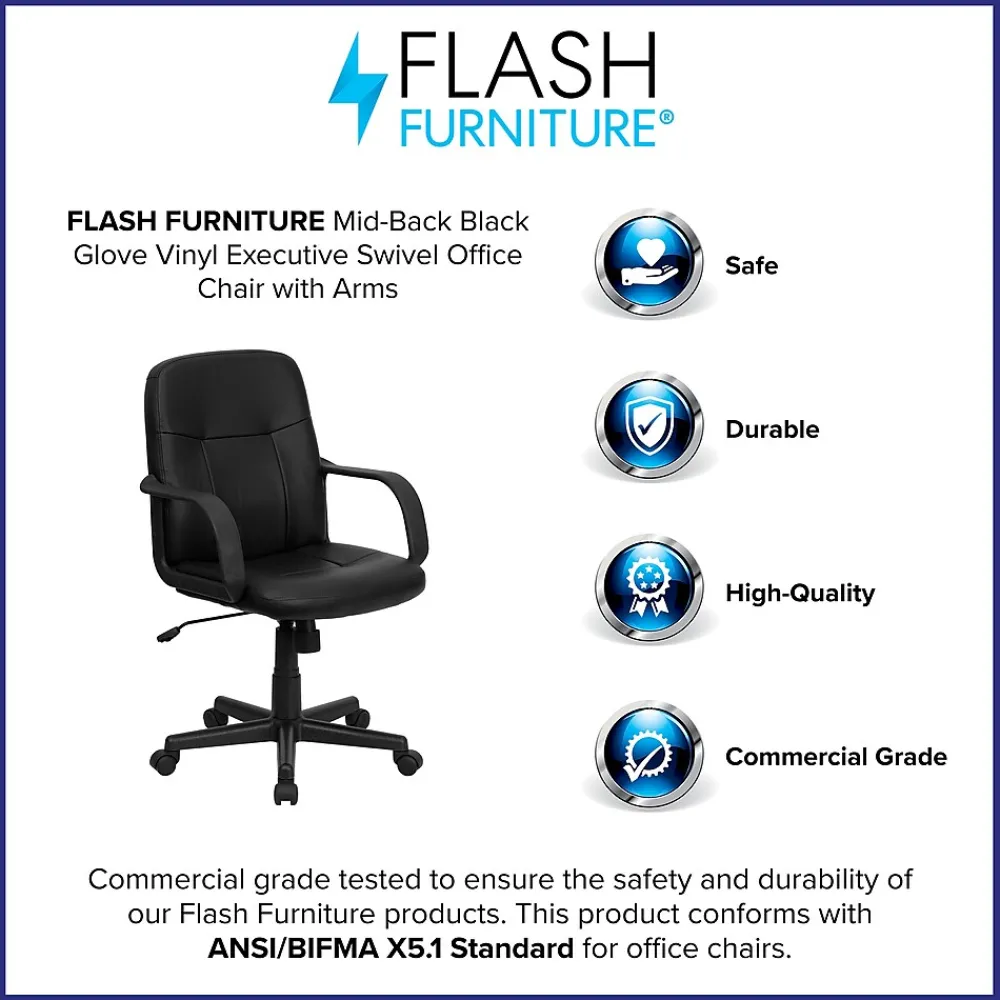 Office Chairs*Flash Furniture Paulson Vinyl Swivel Mid-Back Executive Office Chair, Black (H8020)