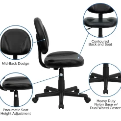 Office Chairs*Flash Furniture Ronald Armless Ergonomic LeatherSoft Swivel Mid-Back Task Office Chair, Black (BT688BK)