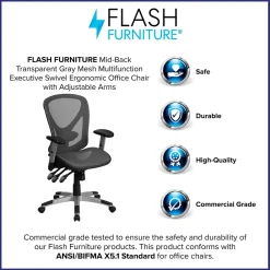 Office Chairs*Flash Furniture Sam Ergonomic Mesh Swivel Mid-Back Multifunction Executive Office Chair, Transparent Gray (GOWY1363)