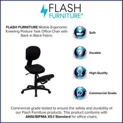 Office Chairs*Flash Furniture Tatum Armless Ergonomic Fabric Mobile Kneeling Posture Task Office Chair, Black (WL1430)