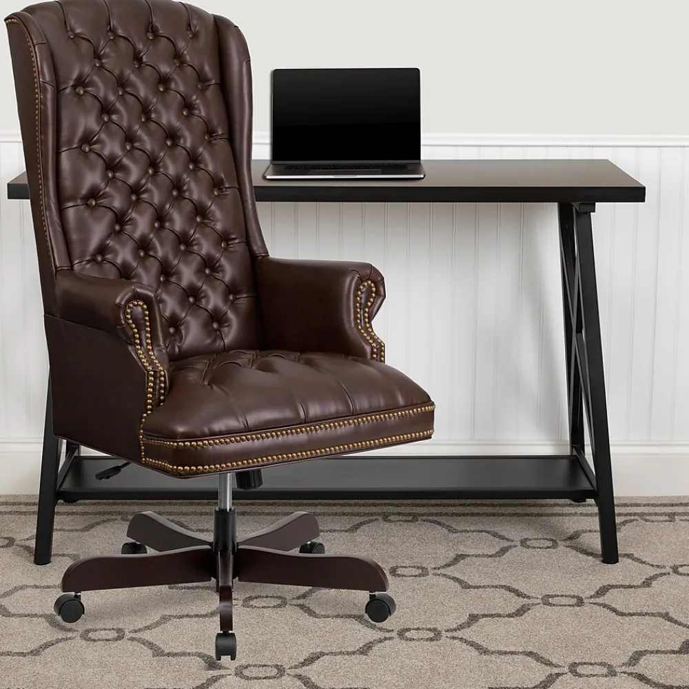 Office Chairs*Flash Furniture Turner Ergonomic LeatherSoft Swivel High Back Fully Tufted Executive Office Chair, Brown (CI360BRN)