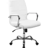 Office Chairs*Flash Furniture Whitney Ergonomic LeatherSoft Swivel Mid-Back Executive Office Chair, White/Chrome (GO2286MWH)