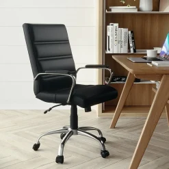 Office Chairs*Flash Furniture Whitney Ergonomic LeatherSoft Swivel Mid-Back Executive Office Chair, Black/Chrome (GO2286MBK)