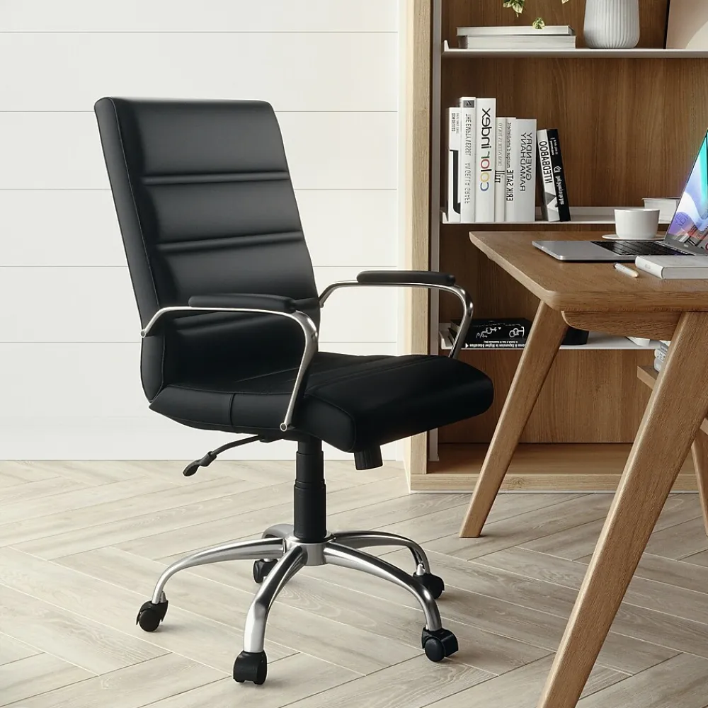 Office Chairs*Flash Furniture Whitney Ergonomic LeatherSoft Swivel Mid-Back Executive Office Chair, Black/Chrome (GO2286MBK)