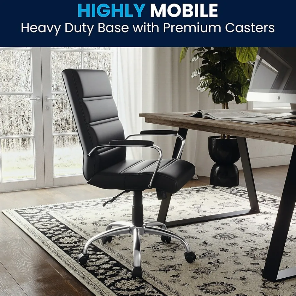 Office Chairs*Flash Furniture Whitney Ergonomic LeatherSoft Swivel Mid-Back Executive Office Chair, Black/Chrome (GO2286MBK)