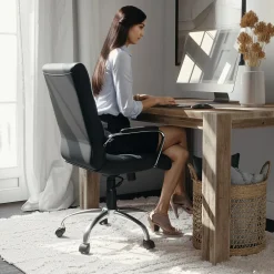 Office Chairs*Flash Furniture Whitney Ergonomic LeatherSoft Swivel Mid-Back Executive Office Chair, Black/Chrome (GO2286MBK)