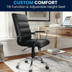 Office Chairs*Flash Furniture Whitney Ergonomic LeatherSoft Swivel Mid-Back Executive Office Chair, Black/Chrome (GO2286MBK)