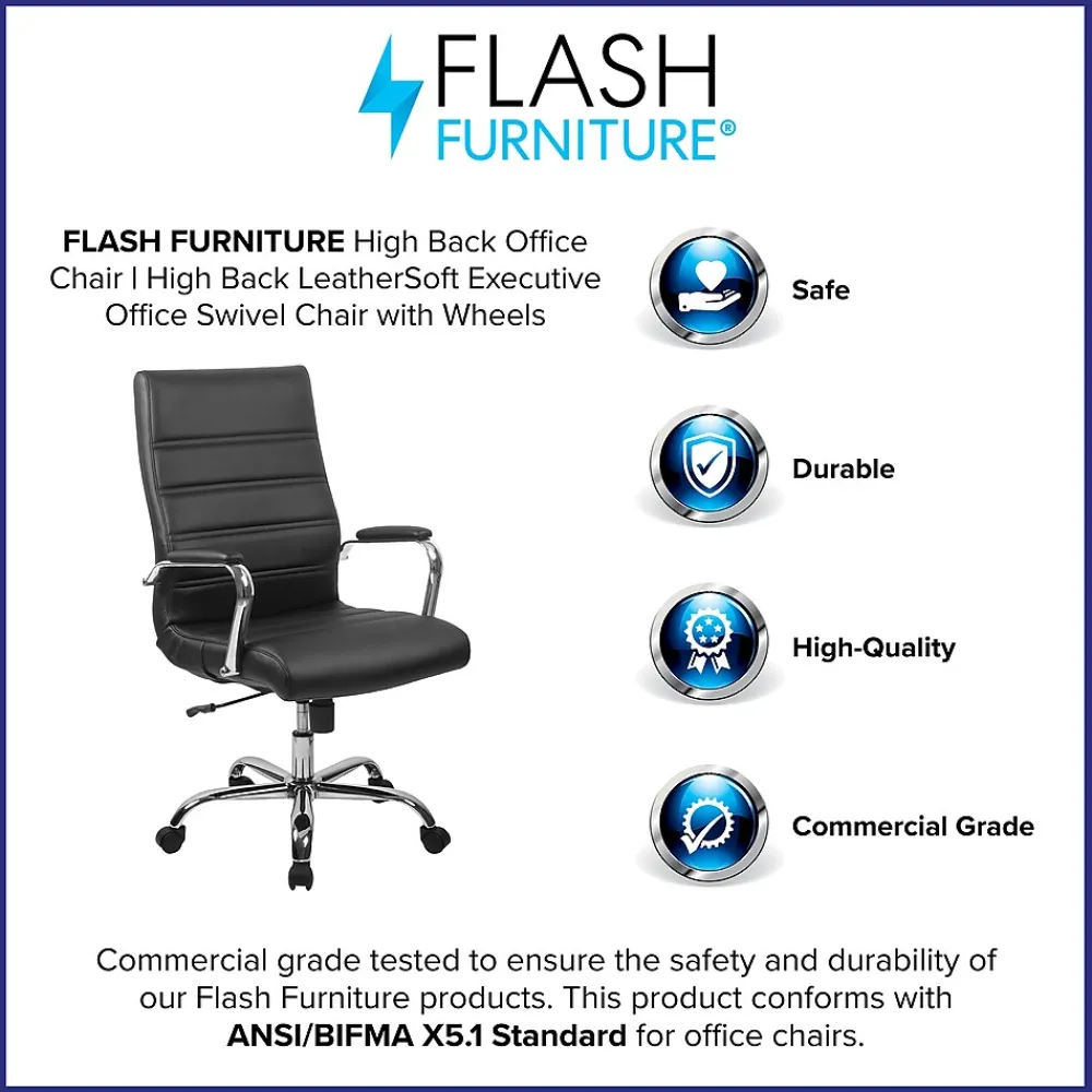 Ergonomic Chairs*Flash Furniture Whitney Ergonomic LeatherSoft Swivel High Back Executive Office Chair, Black/Chrome (GO2286HBK)