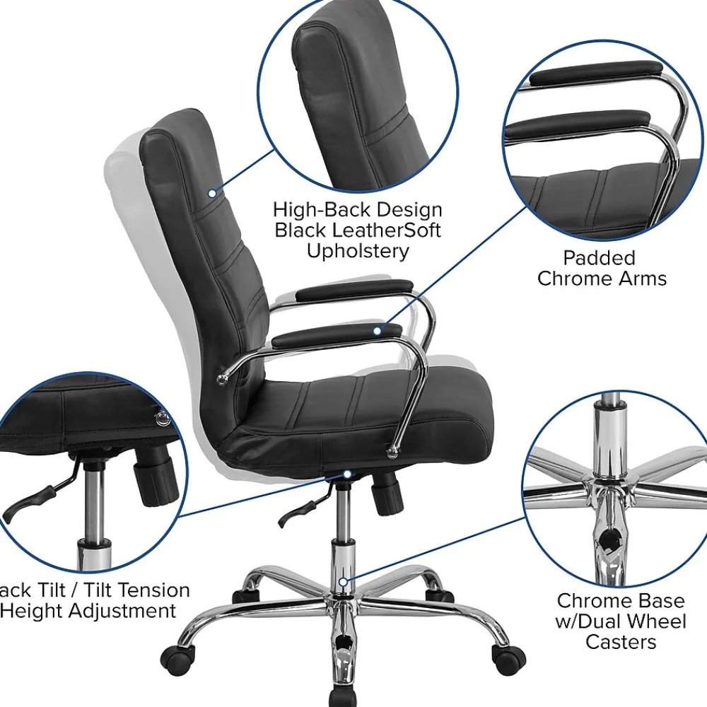 Ergonomic Chairs*Flash Furniture Whitney Ergonomic LeatherSoft Swivel High Back Executive Office Chair, Black/Chrome (GO2286HBK)