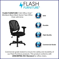 Office Chairs*Flash Furniture Y-GO Office Ergonomic Mesh Swivel Mid-Back Task Office Chair, Black (GOWY05A)