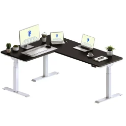 Standing Desks*FlexiSpot E7L Series 76"W Electric L-Shaped Adjustable Standing Desk, Black/White (E7LW557624B)