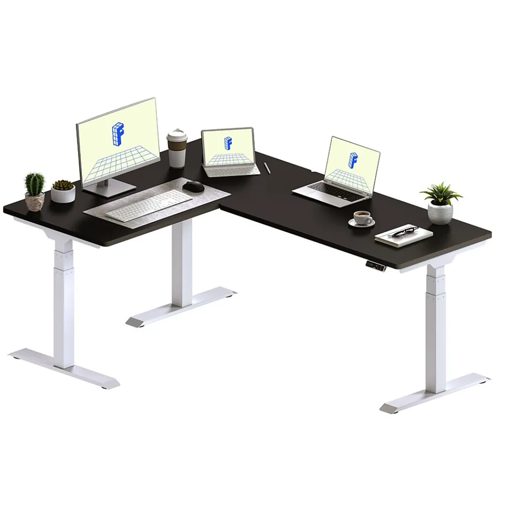 Standing Desks*FlexiSpot E7L Series 76"W Electric L-Shaped Adjustable Standing Desk, Black/White (E7LW557624B)