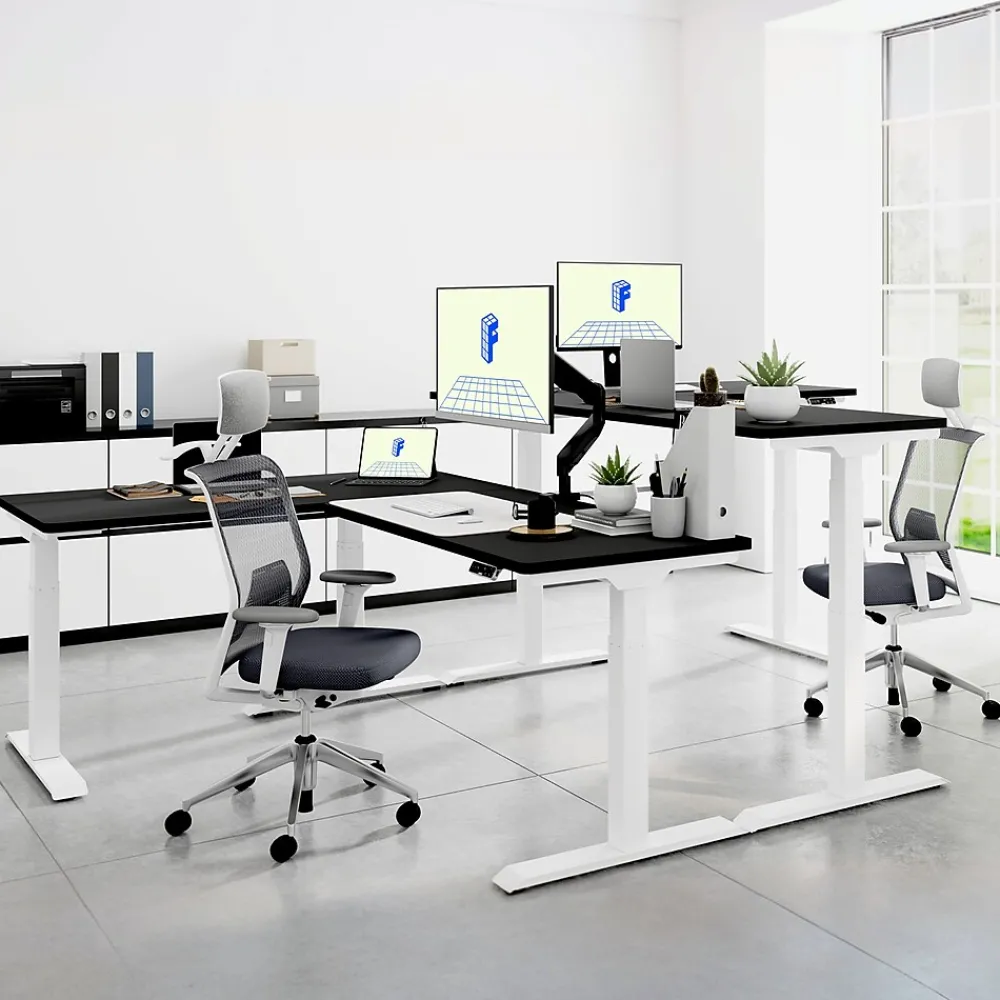Standing Desks*FlexiSpot E7L Series 76"W Electric L-Shaped Adjustable Standing Desk, Black/White (E7LW557624B)