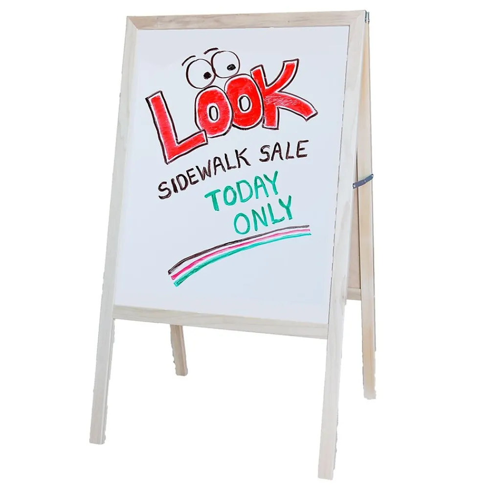 Dry Erase*Flipside Dry-Erase/Chalkboard Marquee Easel, 42", White/Black/Natural Wood (31200)