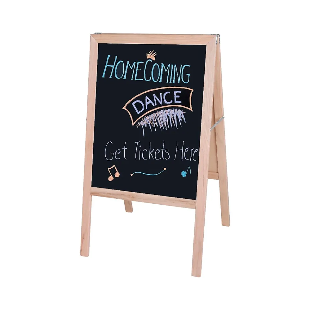 Dry Erase*Flipside Dry-Erase/Chalkboard Marquee Easel, 42", White/Black/Natural Wood (31200)