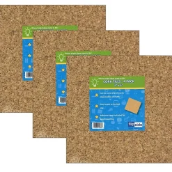 Bulletin*Flipside Natural Cork Tiles, 6" x 6", 4 Per Pack, 3 Packs (FLP12066-3)